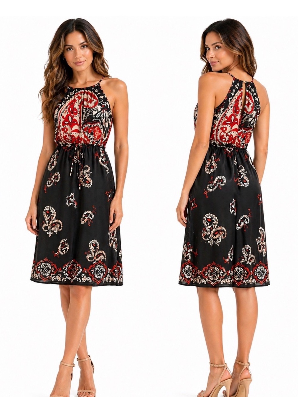 LOFT Black and Red Paisley Dress NWT